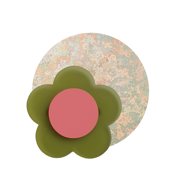 Five petal brooch in Frosted Green and Coral