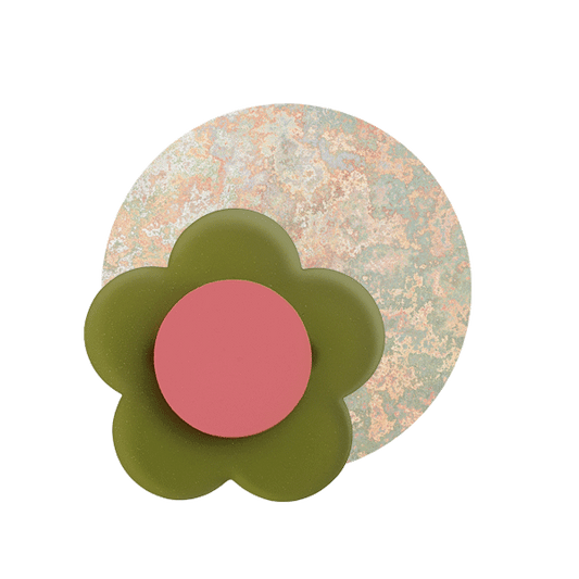 Five petal brooch in Frosted Green and Coral