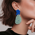 Green and Blue Large Terazzo pebble Dangly Earrings