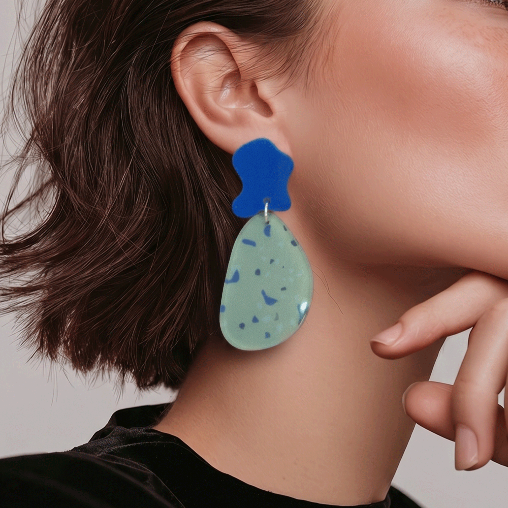 Green and Blue Large Terazzo pebble Dangly Earrings