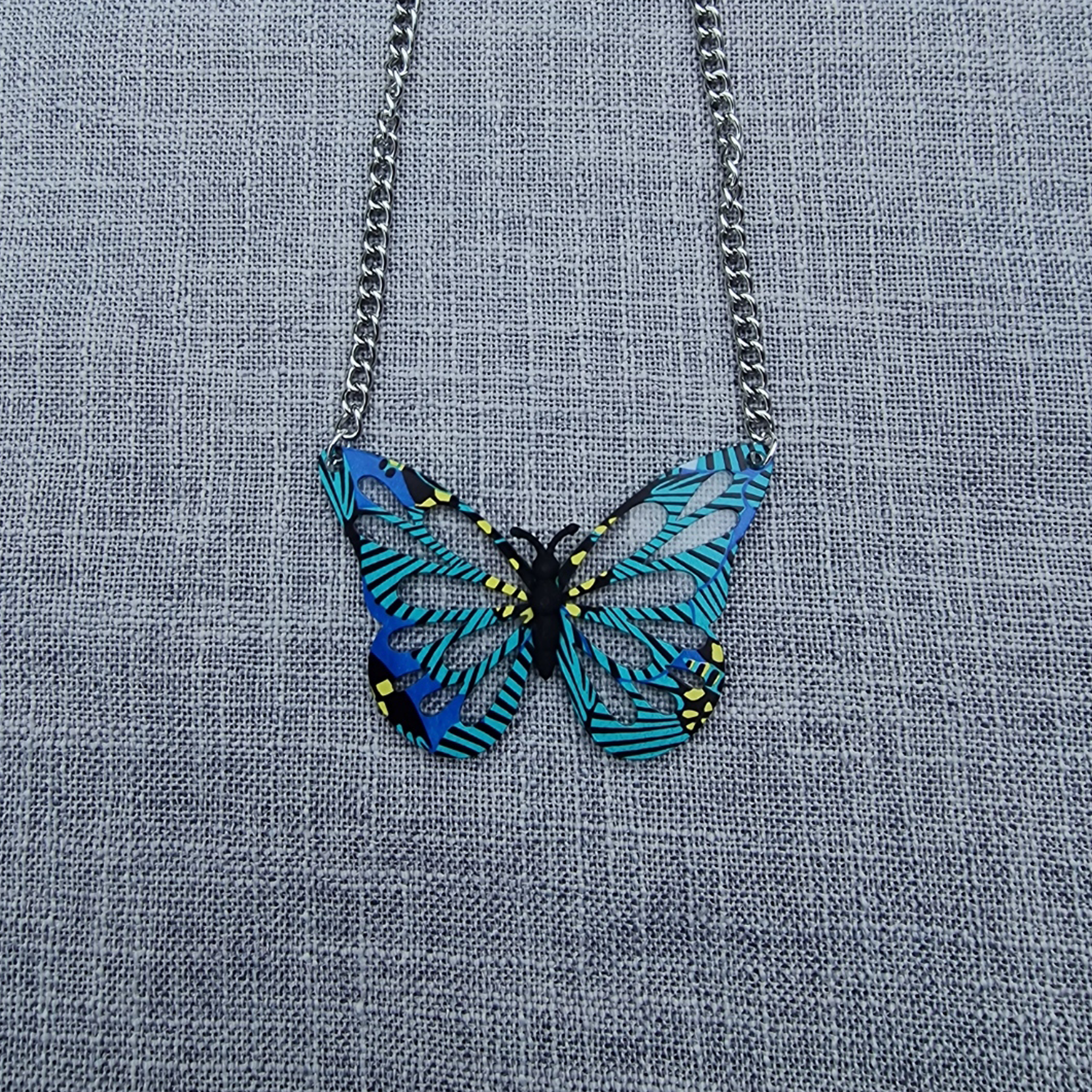 Blue 1925s Art inspired Butterfly Necklace