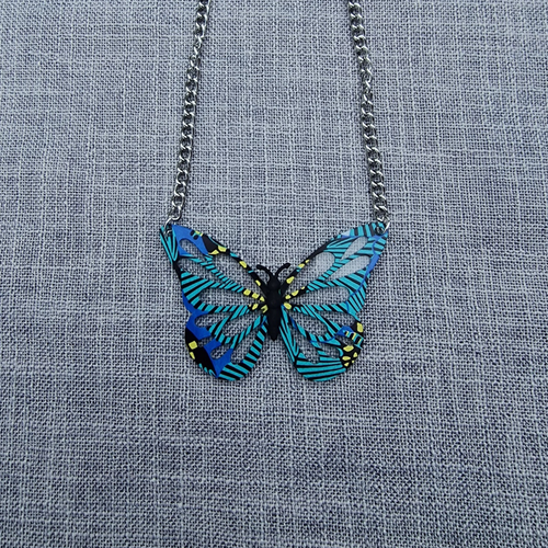 Blue 1925s Art inspired Butterfly Necklace