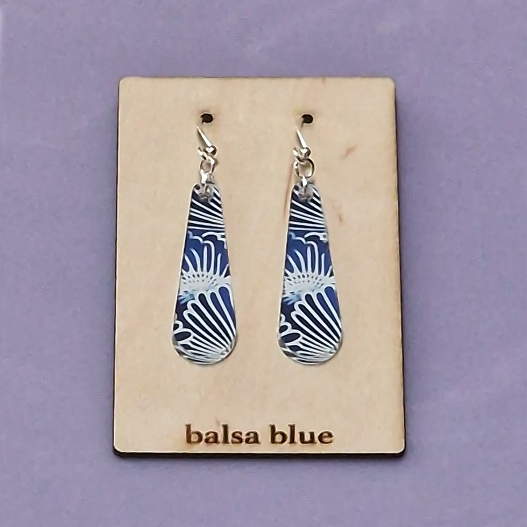 Blue & White Oriental Floral Teardrop Earrings
