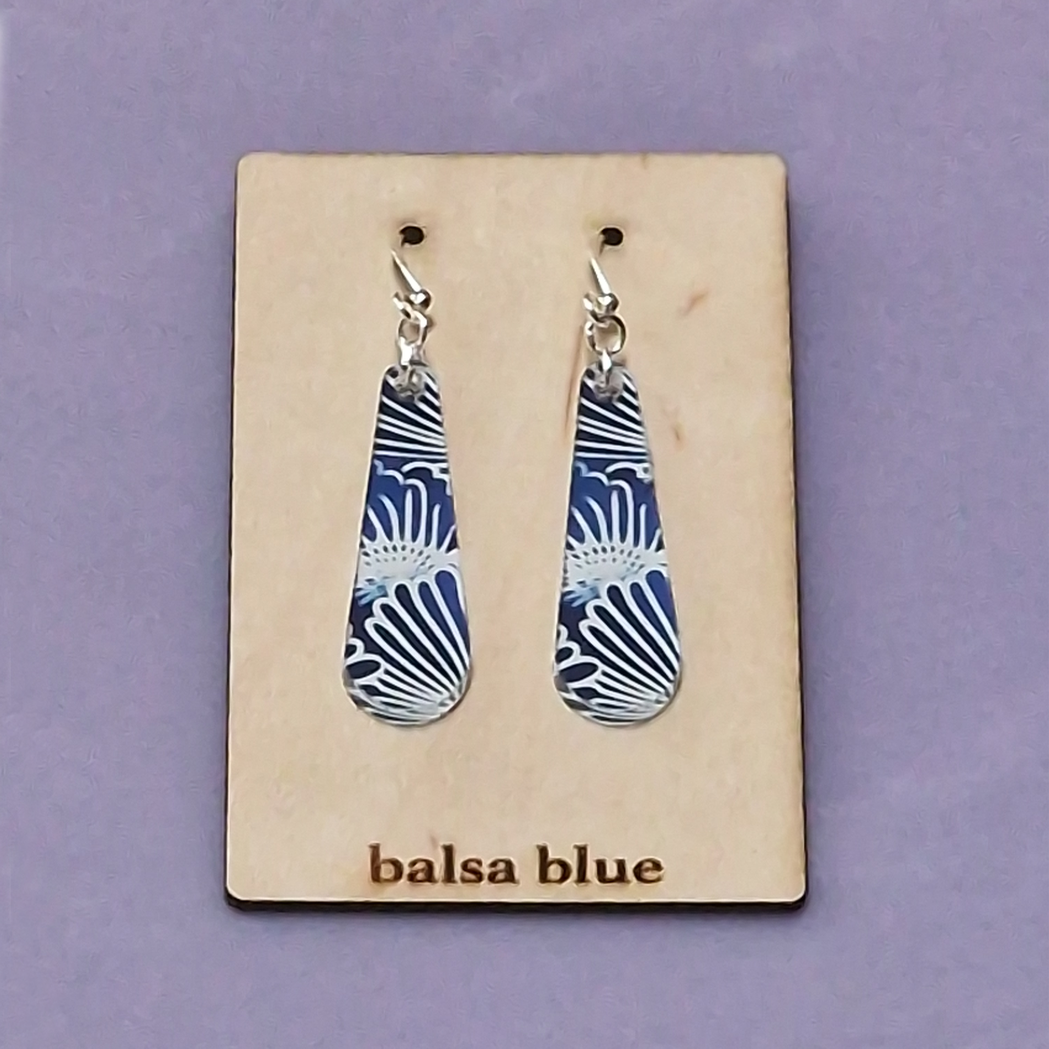 Blue & White Oriental Floral Teardrop Earrings