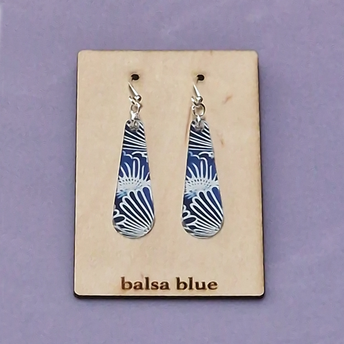 Blue & White Oriental Floral Teardrop Earrings