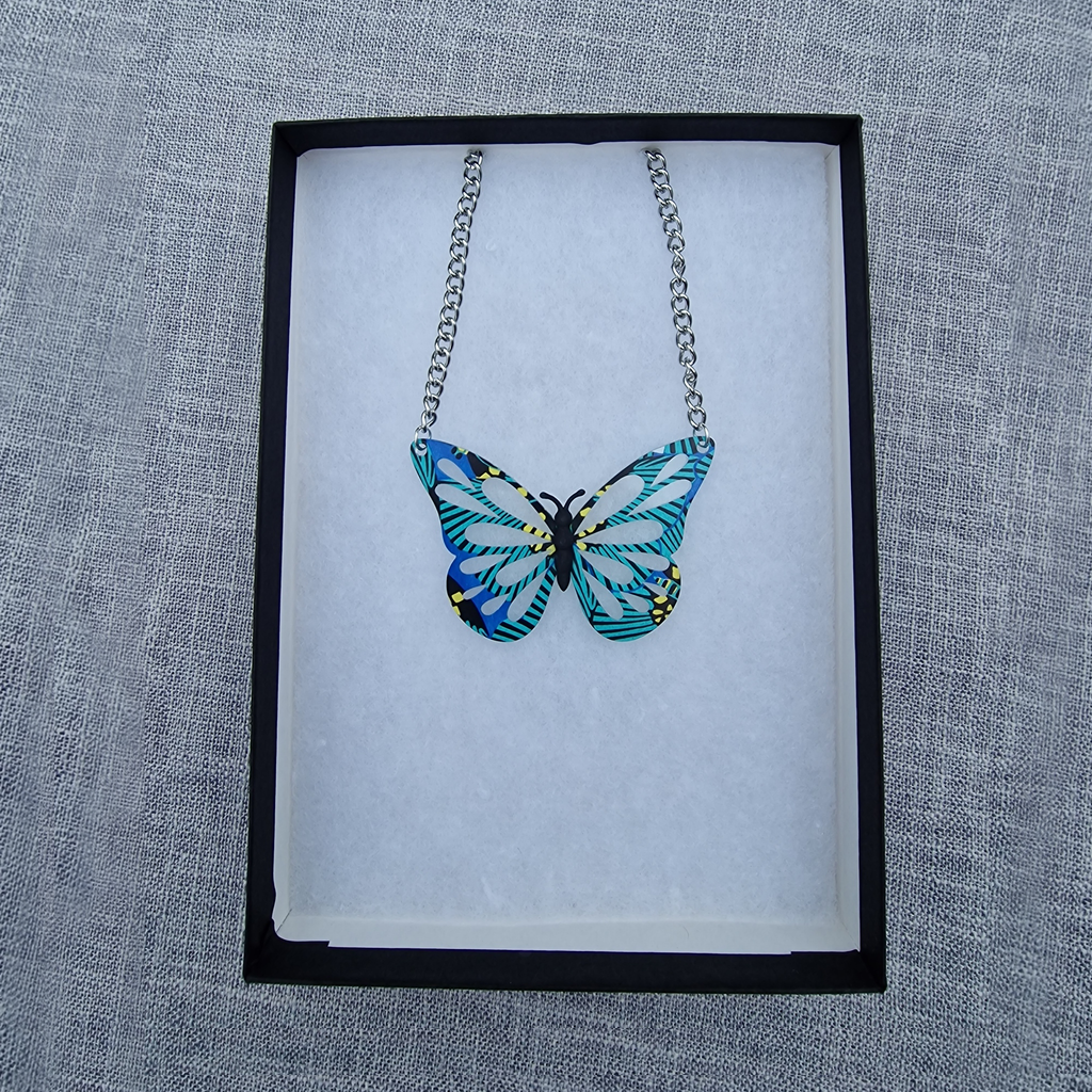 Blue 1925s Art inspired Butterfly Necklace