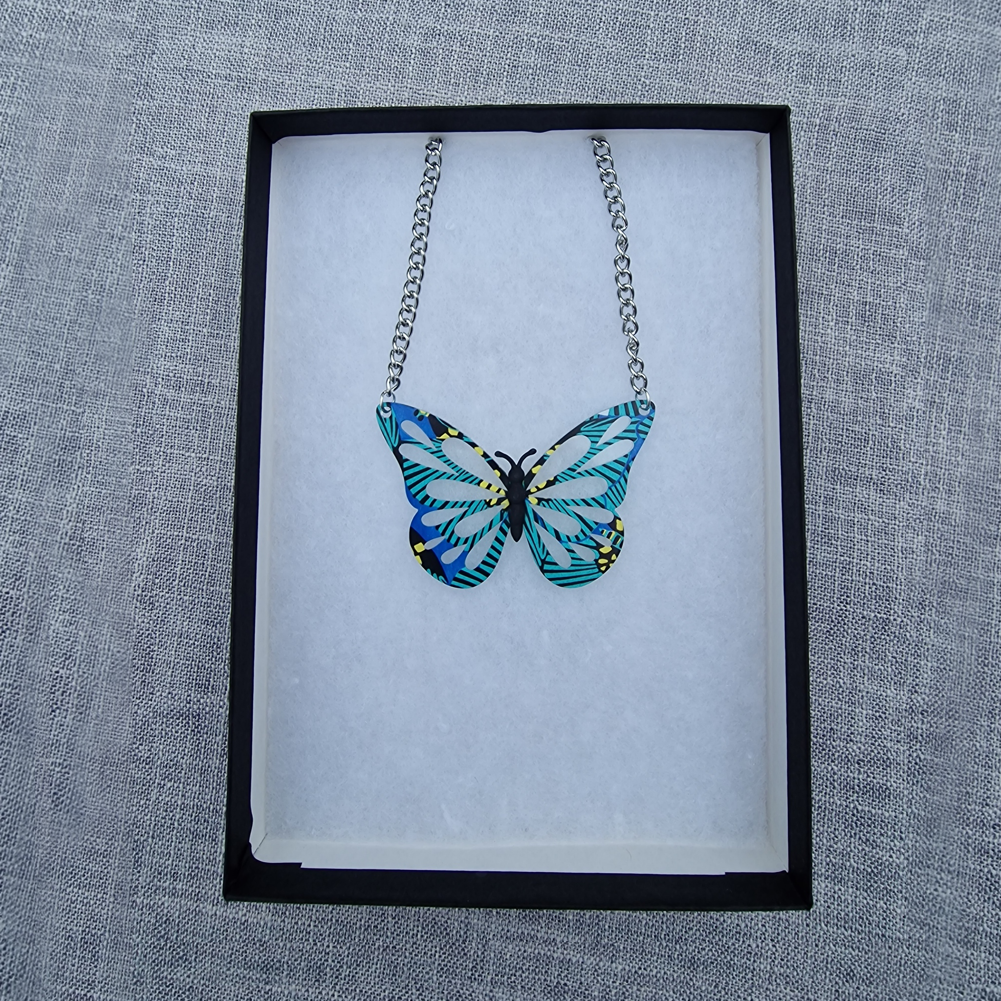 Blue 1925s Art inspired Butterfly Necklace