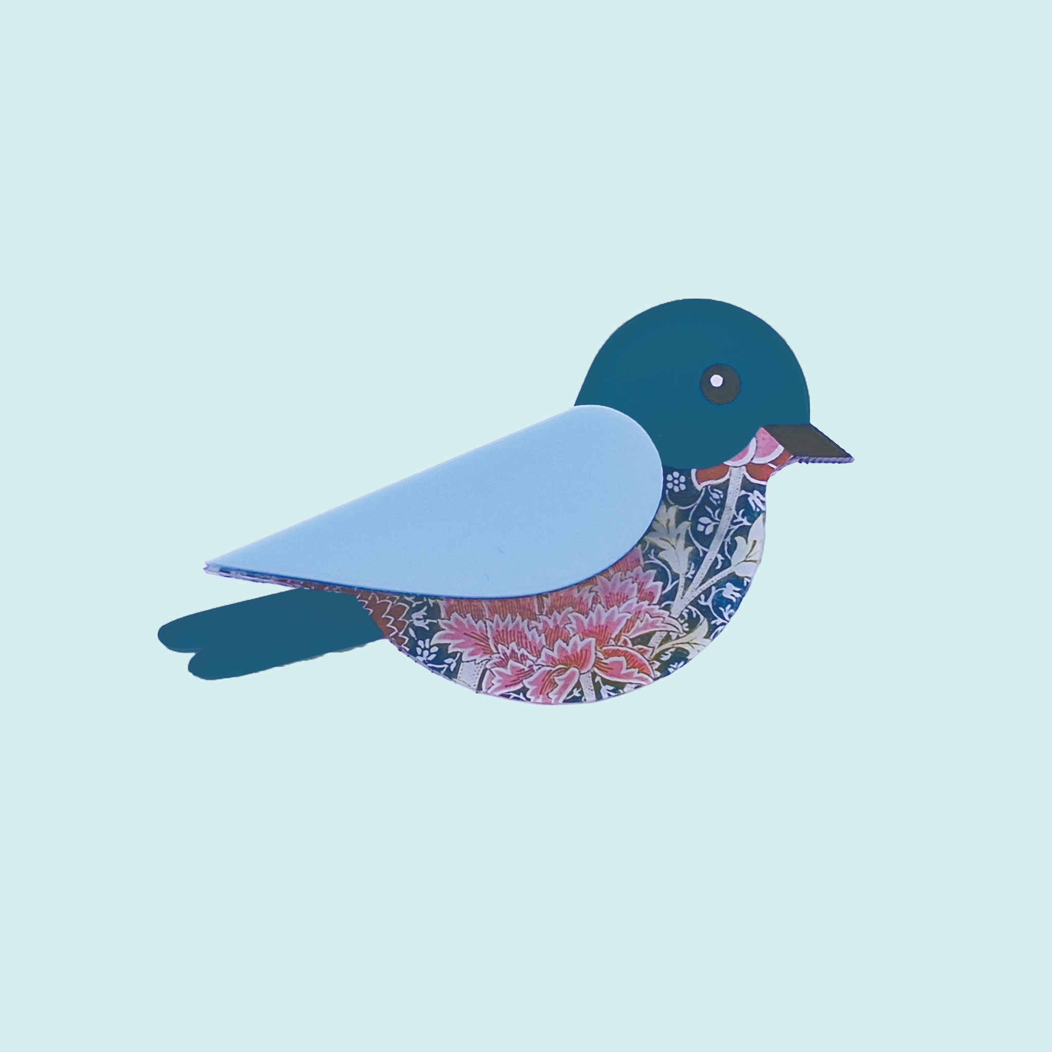 Blue and Pink Floral Bird Brooch