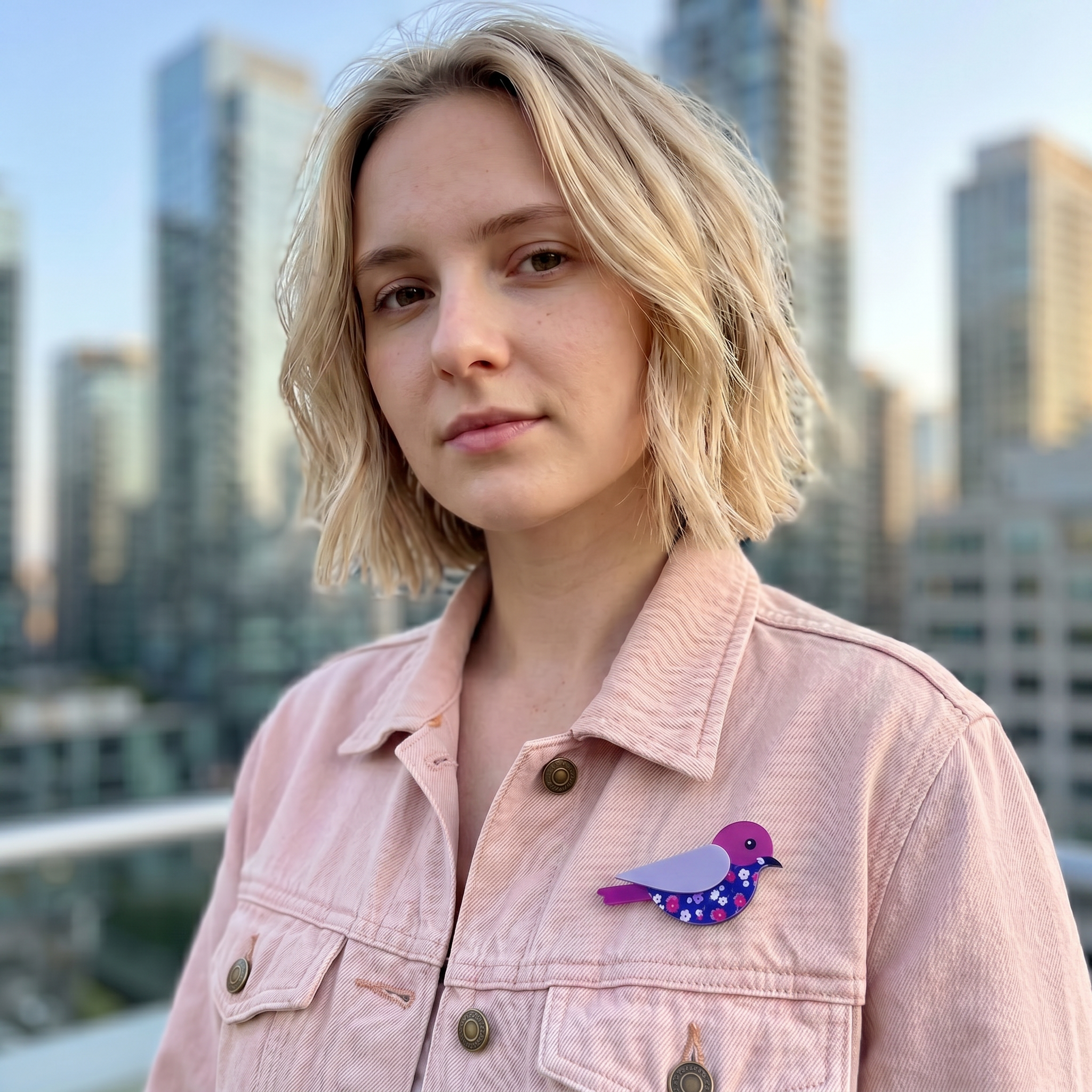 Lilac and Pink Floral Bird Brooch