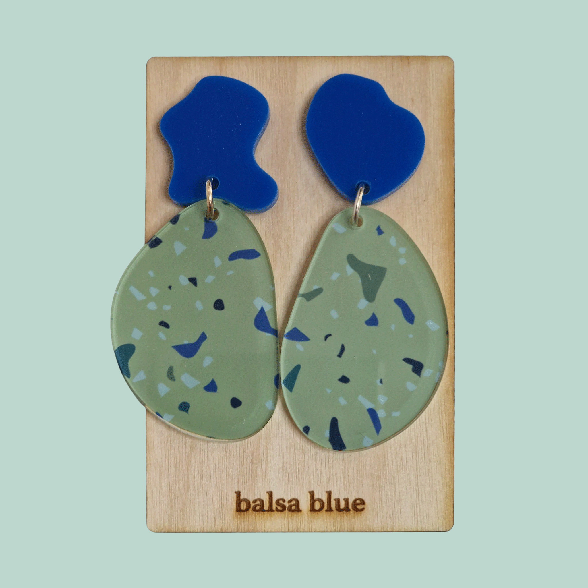 Green and Blue Large Terazzo pebble Dangly Earrings