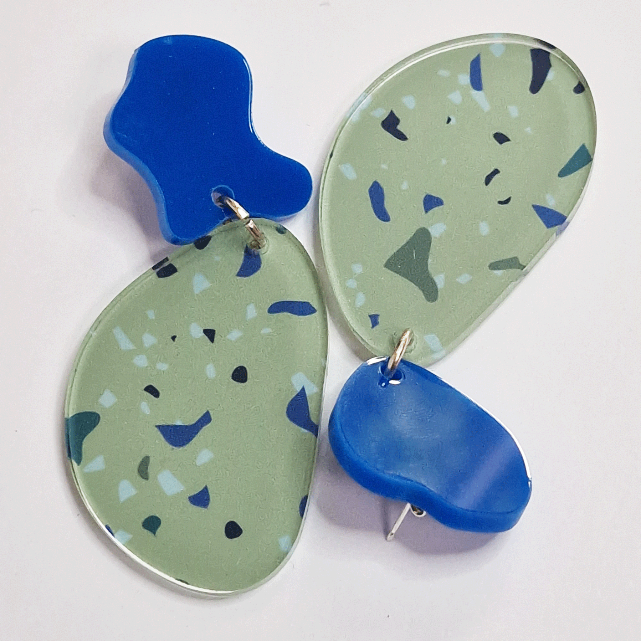 Green and Blue Large Terazzo pebble Dangly Earrings
