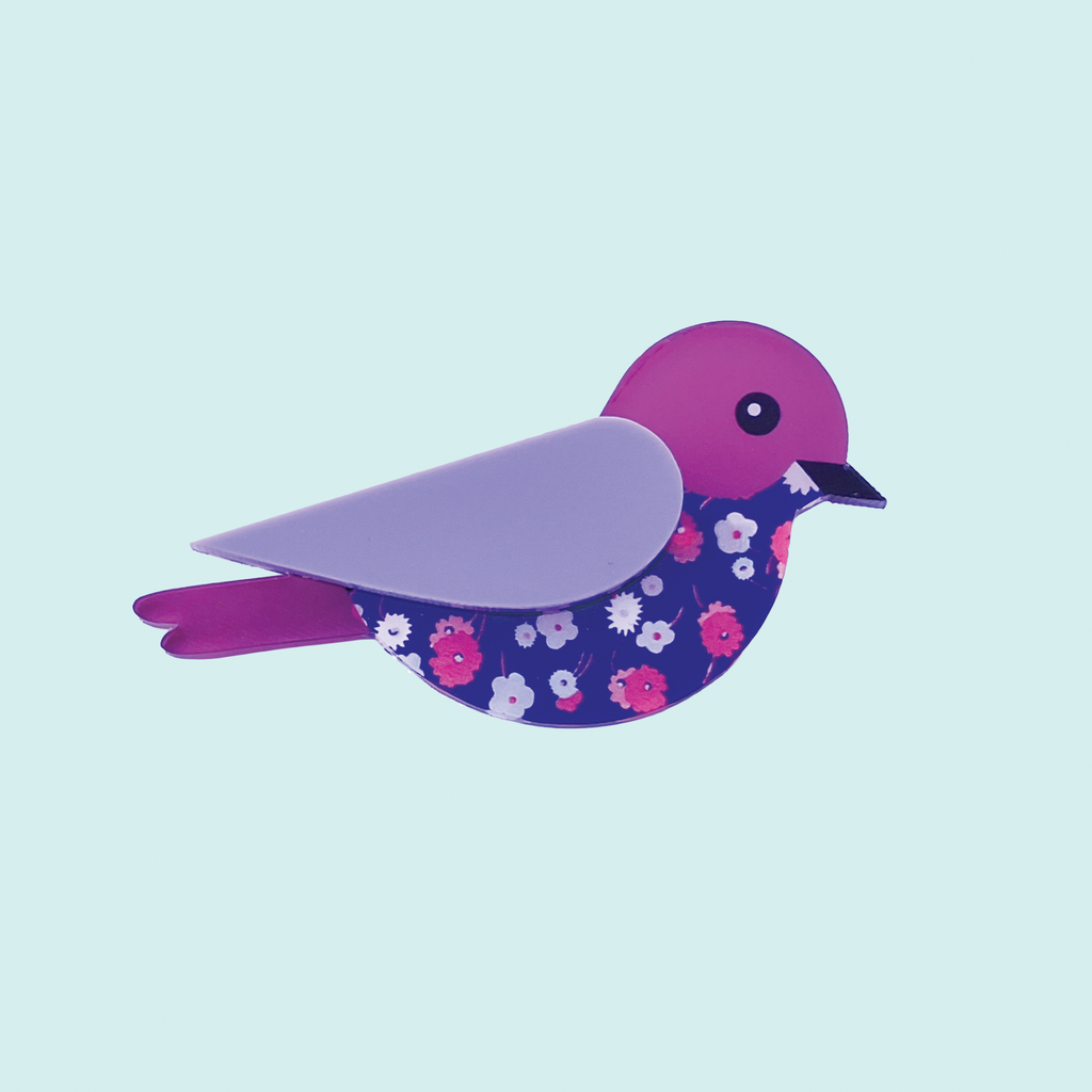 Lilac and Pink Floral Bird Brooch