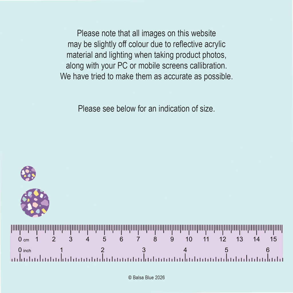 Sizes of Terrazzo lilac pastel print studs