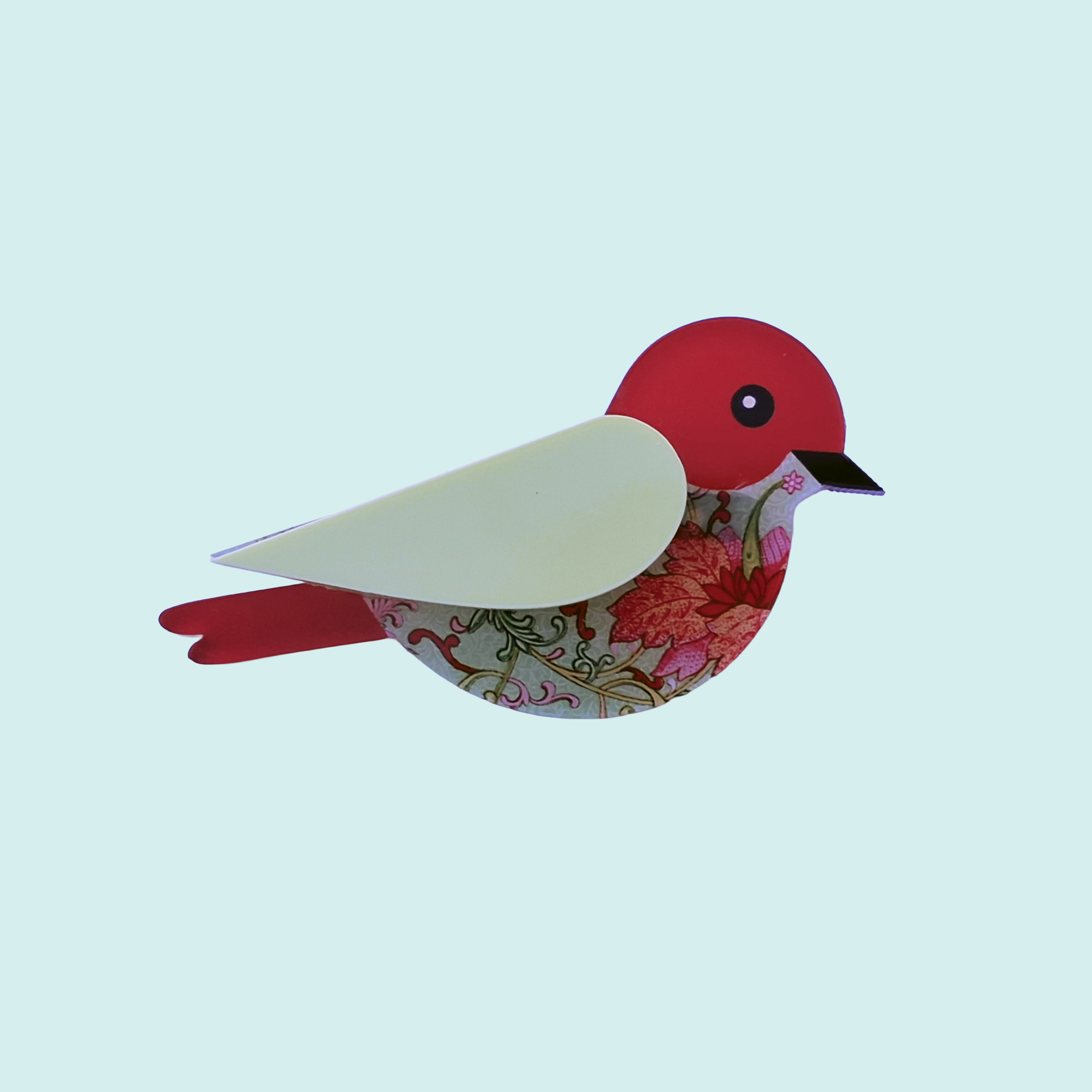 Red and Green Floral Bird Brooch