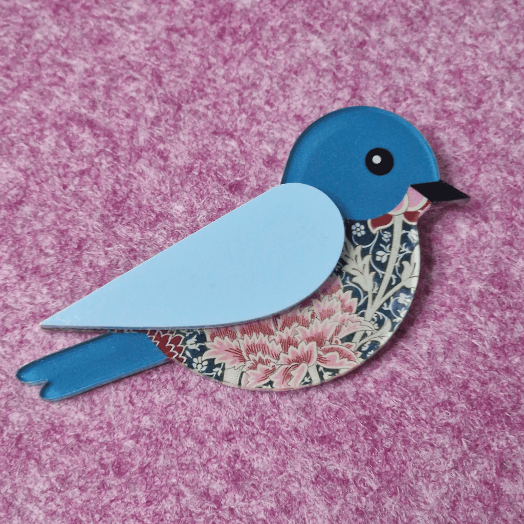 Blue and Pink Floral Bird Brooch