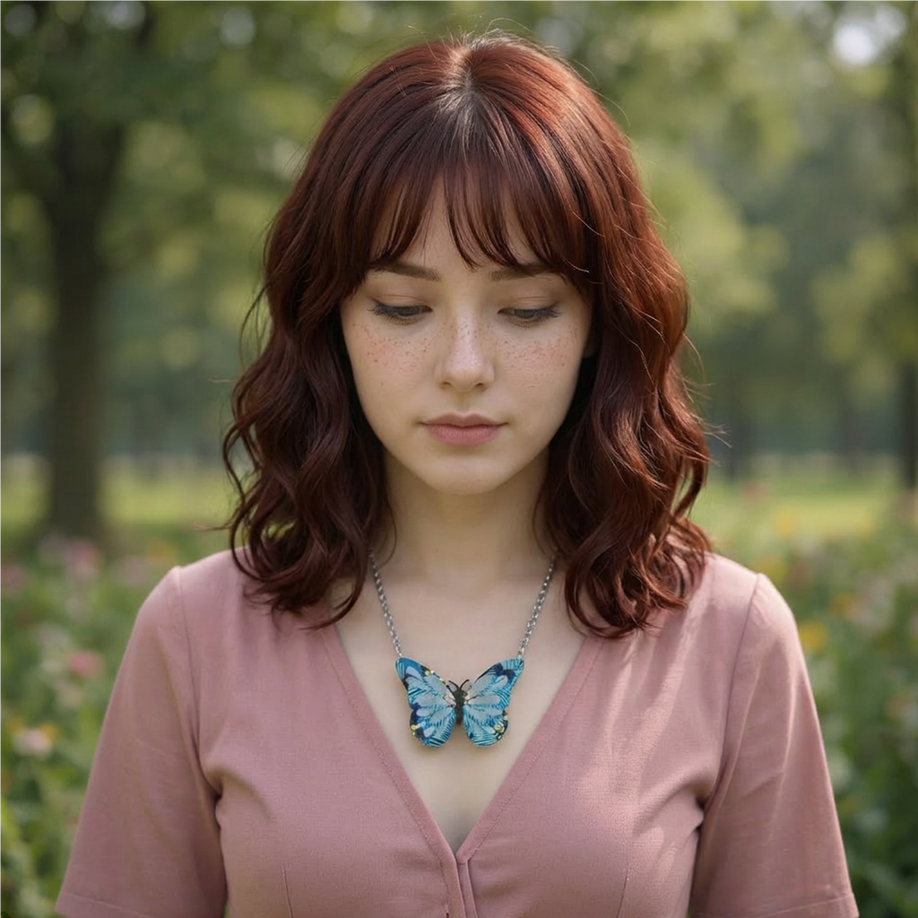 Blue 1925s Art inspired Butterfly Necklace