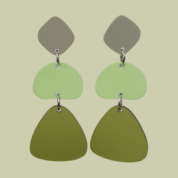 3 pebble earrings in 3 greens