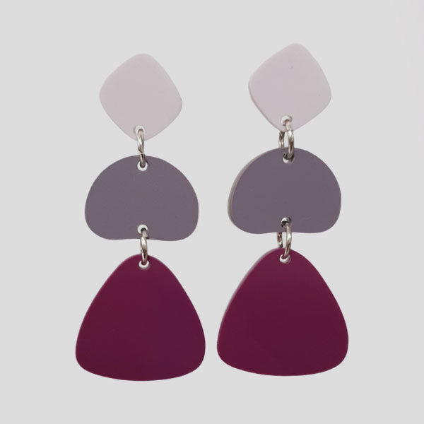 3 pebble earrings in wine lilac pink